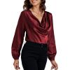 imageLYANER Womens Satin Silky Cowl Neck Drape Ruched Front Long Sleeve Blouse Shirt TopSolid Dark Purple