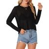 imageLYANER Womens Sheer Mesh Long Sleeve Round Neck Sexy See Through Blouse Shirt TopBlack
