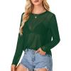imageLYANER Womens Sheer Mesh Long Sleeve Round Neck Sexy See Through Blouse Shirt TopDark Green