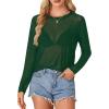 imageLYANER Womens Sheer Mesh Long Sleeve Round Neck Sexy See Through Blouse Shirt TopDark Green