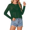 imageLYANER Womens Sheer Mesh Long Sleeve Round Neck Sexy See Through Blouse Shirt TopDark Green