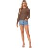 imageLYANER Womens Sheer Mesh Long Sleeve Round Neck Sexy See Through Blouse Shirt TopLight Brown