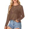 imageLYANER Womens Sheer Mesh Long Sleeve Round Neck Sexy See Through Blouse Shirt TopLight Brown