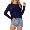 imageLYANER Womens Sheer Mesh Long Sleeve Round Neck Sexy See Through Blouse Shirt TopNavy Blue