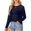 imageLYANER Womens Sheer Mesh Long Sleeve Round Neck Sexy See Through Blouse Shirt TopNavy Blue