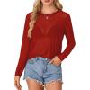 imageLYANER Womens Sheer Mesh Long Sleeve Round Neck Sexy See Through Blouse Shirt TopRed