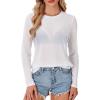 imageLYANER Womens Sheer Mesh Long Sleeve Round Neck Sexy See Through Blouse Shirt TopWhite