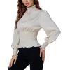 imageLYANER Womens Shirred Frill Mock Neck Smocked Puff Long Sleeve Blouse TopBeige
