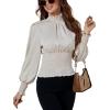 imageLYANER Womens Shirred Frill Mock Neck Smocked Puff Long Sleeve Blouse TopBeige