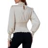 imageLYANER Womens Shirred Frill Mock Neck Smocked Puff Long Sleeve Blouse TopBeige