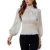 imageLYANER Womens Shirred Frill Mock Neck Smocked Puff Long Sleeve Blouse TopBeige