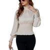 imageLYANER Womens Shirred Frill Mock Neck Smocked Puff Long Sleeve Blouse TopBeige
