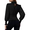 imageLYANER Womens Shirred Frill Mock Neck Smocked Puff Long Sleeve Blouse TopBlack