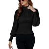 imageLYANER Womens Shirred Frill Mock Neck Smocked Puff Long Sleeve Blouse TopBlack