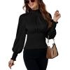 imageLYANER Womens Shirred Frill Mock Neck Smocked Puff Long Sleeve Blouse TopBlack