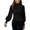 imageLYANER Womens Shirred Frill Mock Neck Smocked Puff Long Sleeve Blouse TopBlack