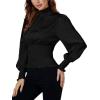 imageLYANER Womens Shirred Frill Mock Neck Smocked Puff Long Sleeve Blouse TopBlack