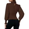 imageLYANER Womens Shirred Frill Mock Neck Smocked Puff Long Sleeve Blouse TopBrown