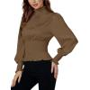 imageLYANER Womens Shirred Frill Mock Neck Smocked Puff Long Sleeve Blouse TopCamel