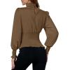 imageLYANER Womens Shirred Frill Mock Neck Smocked Puff Long Sleeve Blouse TopCamel