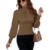 imageLYANER Womens Shirred Frill Mock Neck Smocked Puff Long Sleeve Blouse TopCamel