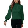 imageLYANER Womens Shirred Frill Mock Neck Smocked Puff Long Sleeve Blouse TopDark Green