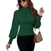 imageLYANER Womens Shirred Frill Mock Neck Smocked Puff Long Sleeve Blouse TopDark Green