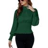 imageLYANER Womens Shirred Frill Mock Neck Smocked Puff Long Sleeve Blouse TopDark Green
