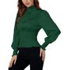 imageLYANER Womens Shirred Frill Mock Neck Smocked Puff Long Sleeve Blouse TopDark Green