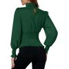imageLYANER Womens Shirred Frill Mock Neck Smocked Puff Long Sleeve Blouse TopDark Green