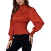 imageLYANER Womens Shirred Frill Mock Neck Smocked Puff Long Sleeve Blouse TopDark Orange