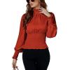 imageLYANER Womens Shirred Frill Mock Neck Smocked Puff Long Sleeve Blouse TopDark Orange
