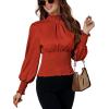 imageLYANER Womens Shirred Frill Mock Neck Smocked Puff Long Sleeve Blouse TopDark Orange