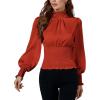 imageLYANER Womens Shirred Frill Mock Neck Smocked Puff Long Sleeve Blouse TopDark Orange