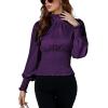 imageLYANER Womens Shirred Frill Mock Neck Smocked Puff Long Sleeve Blouse TopDark Purple