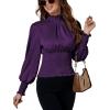 imageLYANER Womens Shirred Frill Mock Neck Smocked Puff Long Sleeve Blouse TopDark Purple