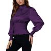 imageLYANER Womens Shirred Frill Mock Neck Smocked Puff Long Sleeve Blouse TopDark Purple