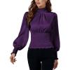imageLYANER Womens Shirred Frill Mock Neck Smocked Puff Long Sleeve Blouse TopDark Purple