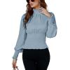 imageLYANER Womens Shirred Frill Mock Neck Smocked Puff Long Sleeve Blouse TopDusty Blue