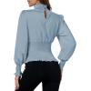 imageLYANER Womens Shirred Frill Mock Neck Smocked Puff Long Sleeve Blouse TopDusty Blue
