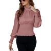imageLYANER Womens Shirred Frill Mock Neck Smocked Puff Long Sleeve Blouse TopDusty Pink