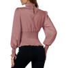 imageLYANER Womens Shirred Frill Mock Neck Smocked Puff Long Sleeve Blouse TopDusty Pink