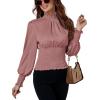 imageLYANER Womens Shirred Frill Mock Neck Smocked Puff Long Sleeve Blouse TopDusty Pink