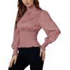 imageLYANER Womens Shirred Frill Mock Neck Smocked Puff Long Sleeve Blouse TopDusty Pink