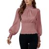 imageLYANER Womens Shirred Frill Mock Neck Smocked Puff Long Sleeve Blouse TopDusty Pink