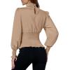 imageLYANER Womens Shirred Frill Mock Neck Smocked Puff Long Sleeve Blouse TopLight Khaki