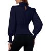 imageLYANER Womens Shirred Frill Mock Neck Smocked Puff Long Sleeve Blouse TopNavy Blue