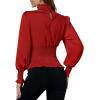 imageLYANER Womens Shirred Frill Mock Neck Smocked Puff Long Sleeve Blouse TopRed