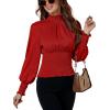 imageLYANER Womens Shirred Frill Mock Neck Smocked Puff Long Sleeve Blouse TopRed