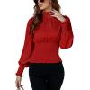 imageLYANER Womens Shirred Frill Mock Neck Smocked Puff Long Sleeve Blouse TopRed